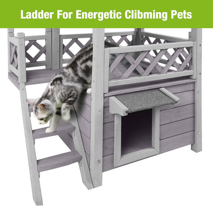 GUTINNEEN Cat House Outdoor Weatheproof Feral Cat Shelter Wooden Cat Condos for Winter Large