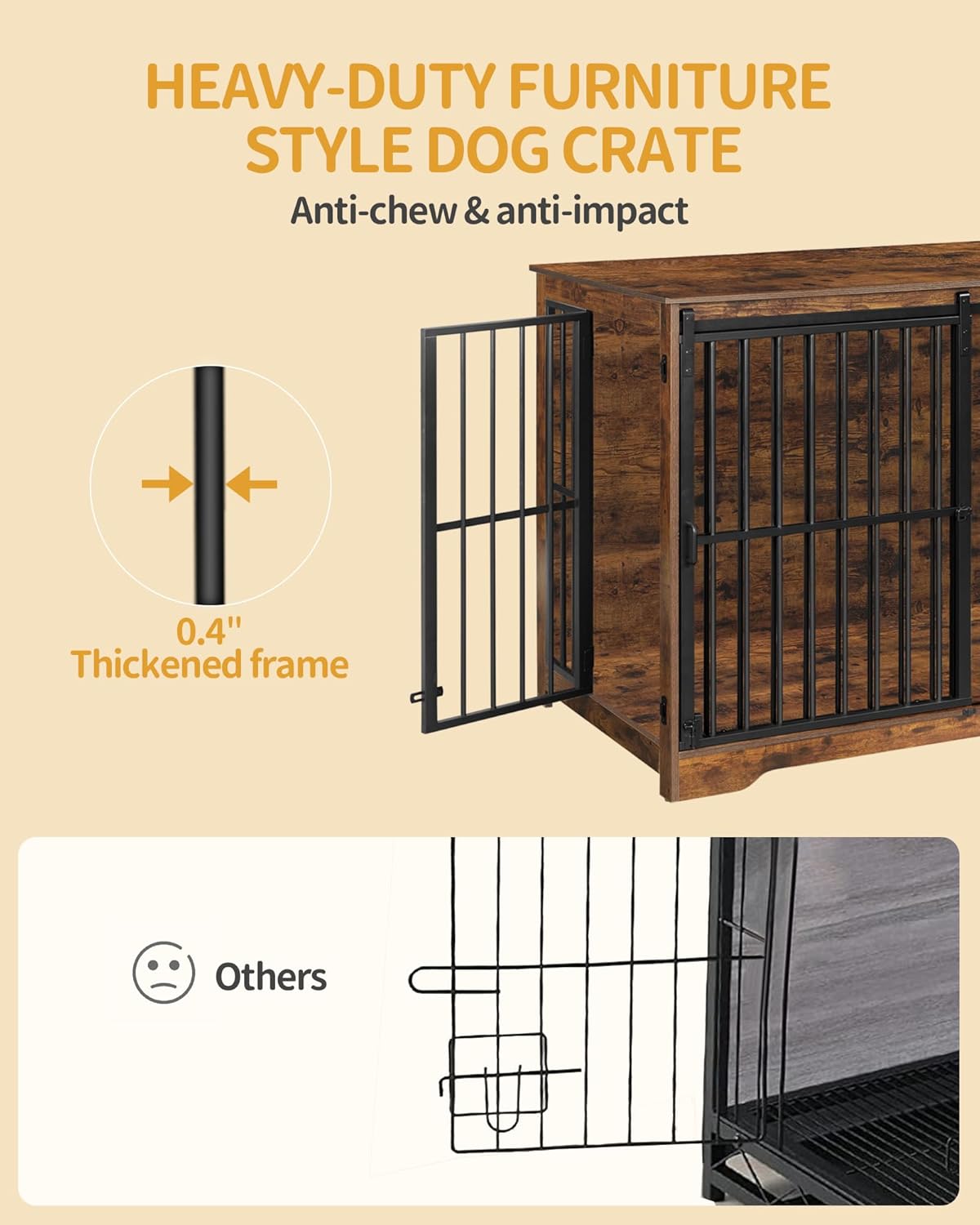 XXL Large Dog Crate Furniture, 46.9" Indoor Dog Kennel Furniture with Barn Door, Wooden Tall Dog