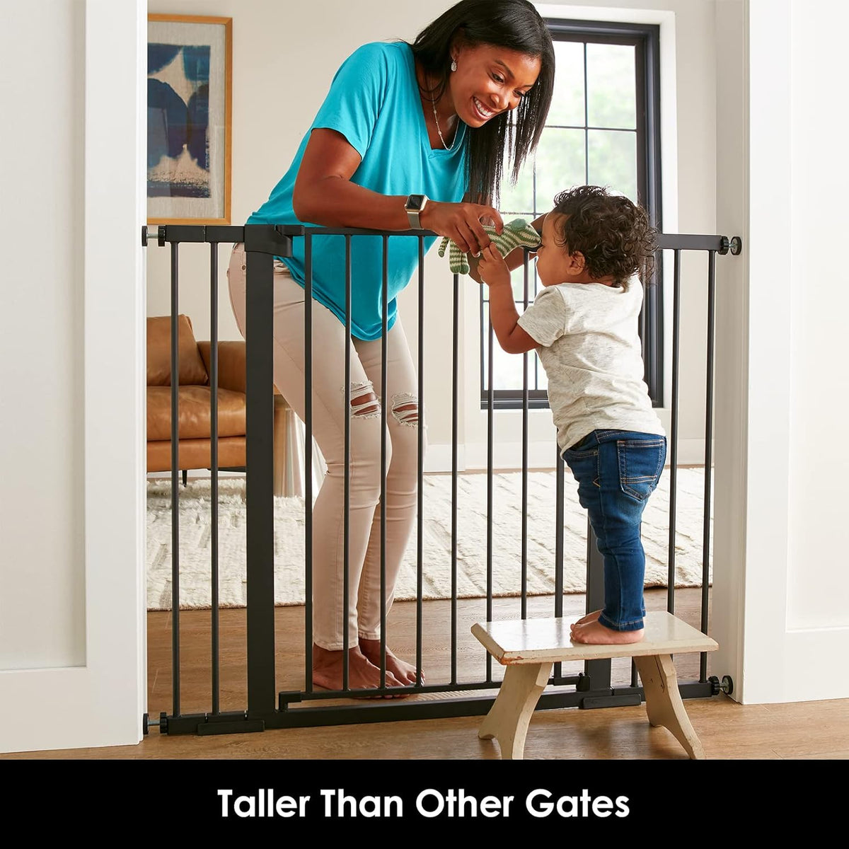 Cumbor 36" Extra Tall Baby Gate for Dogs and Kids with Wide 2-Way Door, 29.7"- 46" Width, and Auto