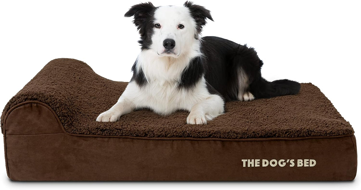 The Dog’s Bed Orthopedic Headrest Dog Bed Large Brown Plush 40x25, Memory Foam, Pain Relief