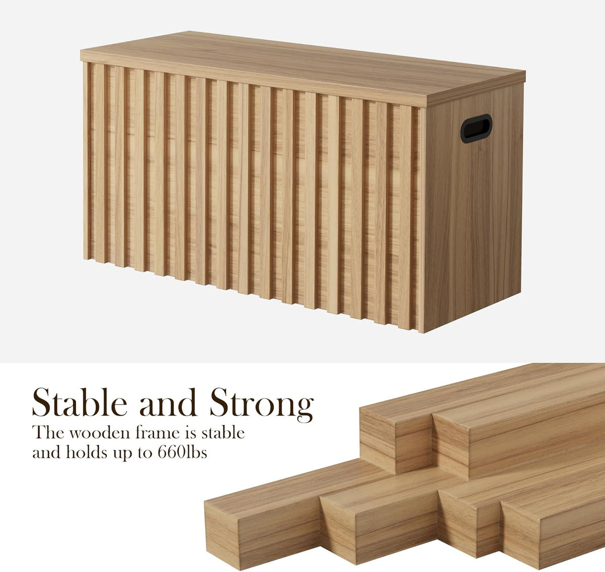 UEV Storage Bench,39.4" Wood Box, Storage Trunk with 2 Safety Hinges, Ottoman Storage Chest, Fluted