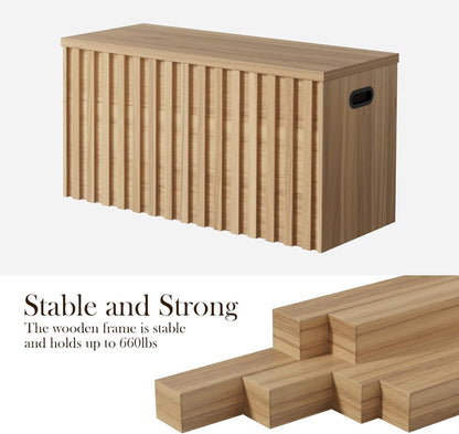 UEV Storage Bench,39.4" Wood Box, Storage Trunk with 2 Safety Hinges, Ottoman Storage Chest, Fluted