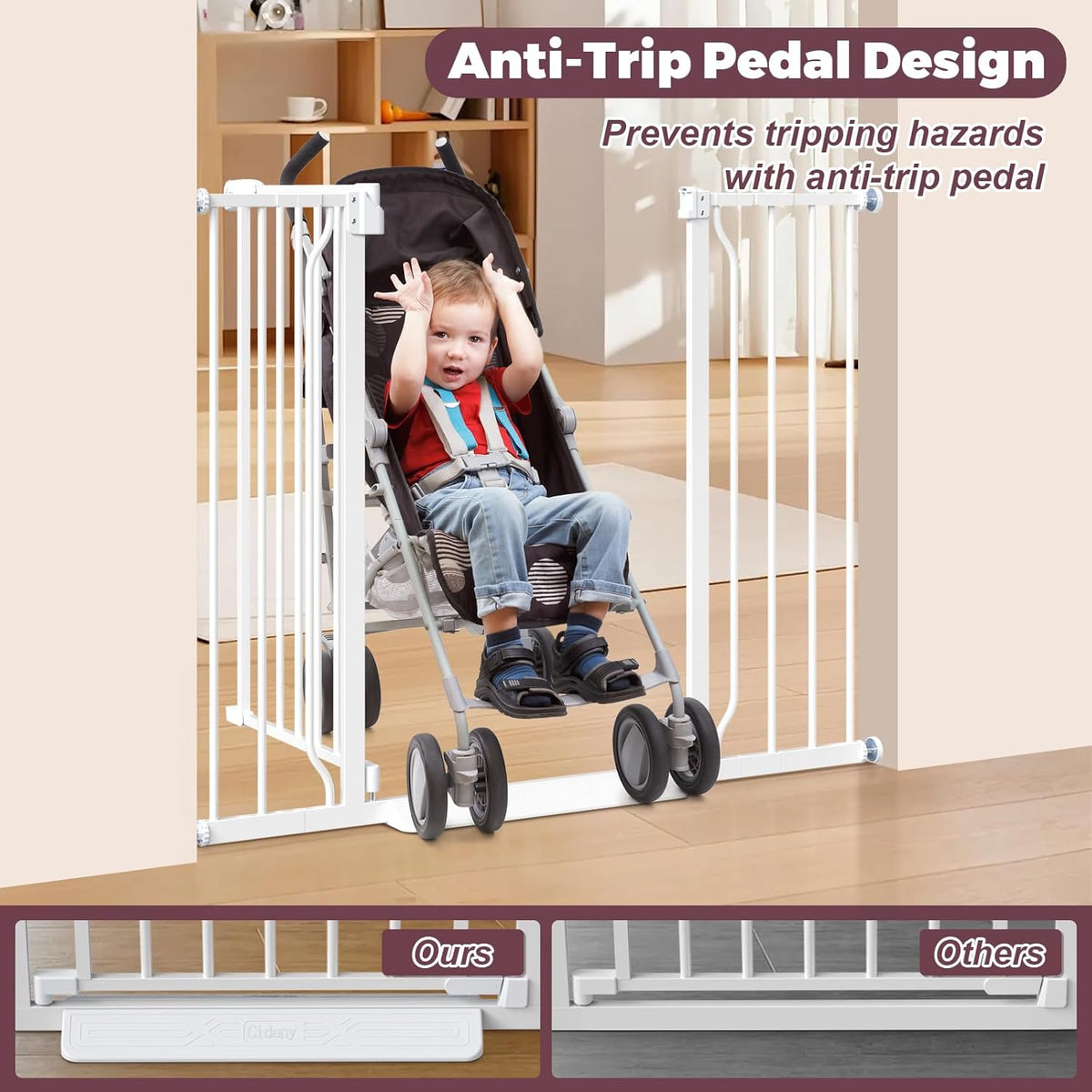 34" Extra Tall Baby Gate for Stairs, Auto Close Stroller Friendly Dog Gate Indoor for Doorways