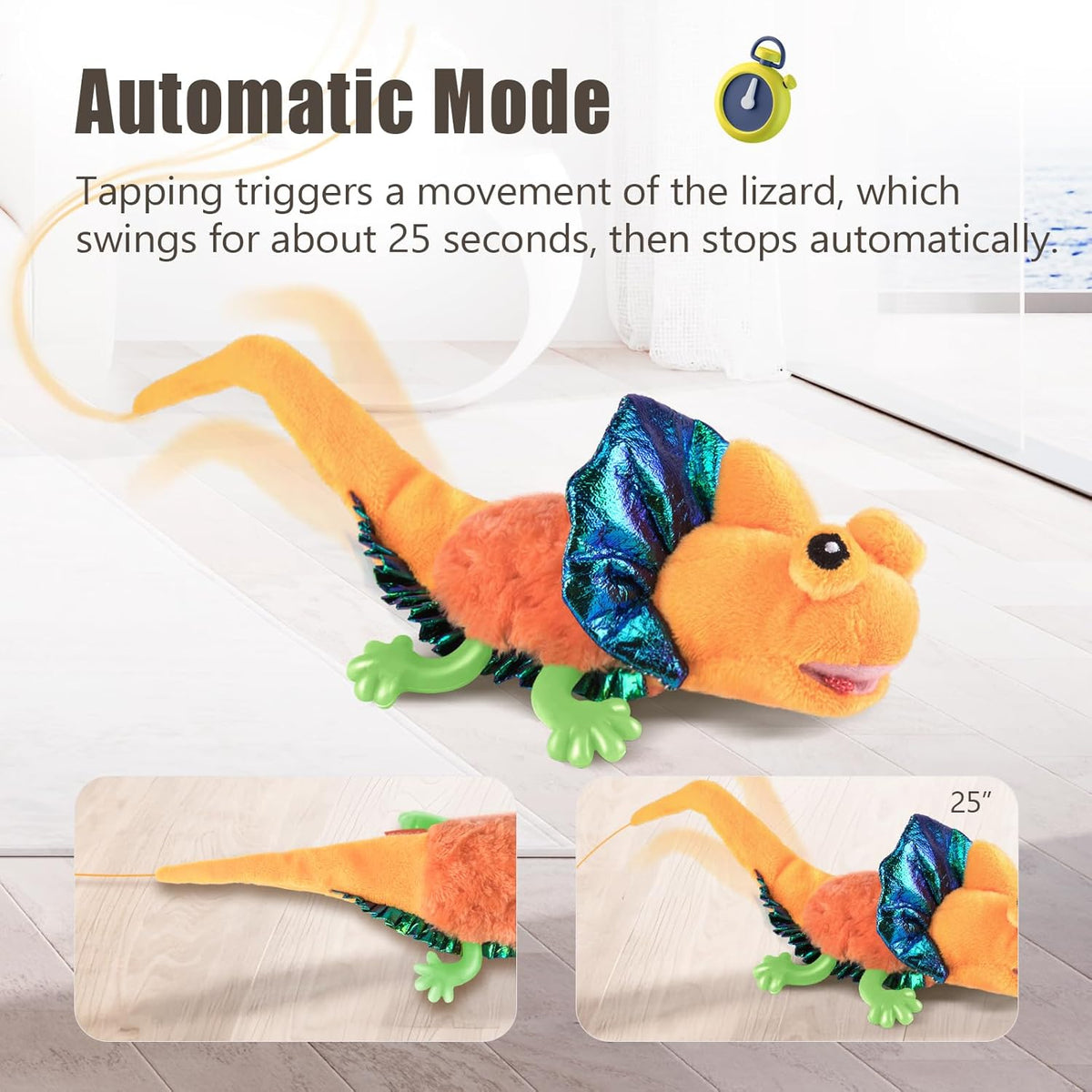 Migipaws Cat Toys, Touch Activated Flapping Chirping Lizard Kitten Toy with Catnip for Indoor Cats
