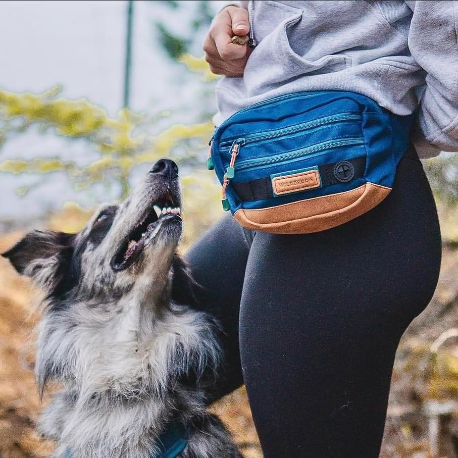Wilderdog Utility Fanny Pack stores Treats, Balls, Keys in 3 Pockets with adjustable strap and Poop