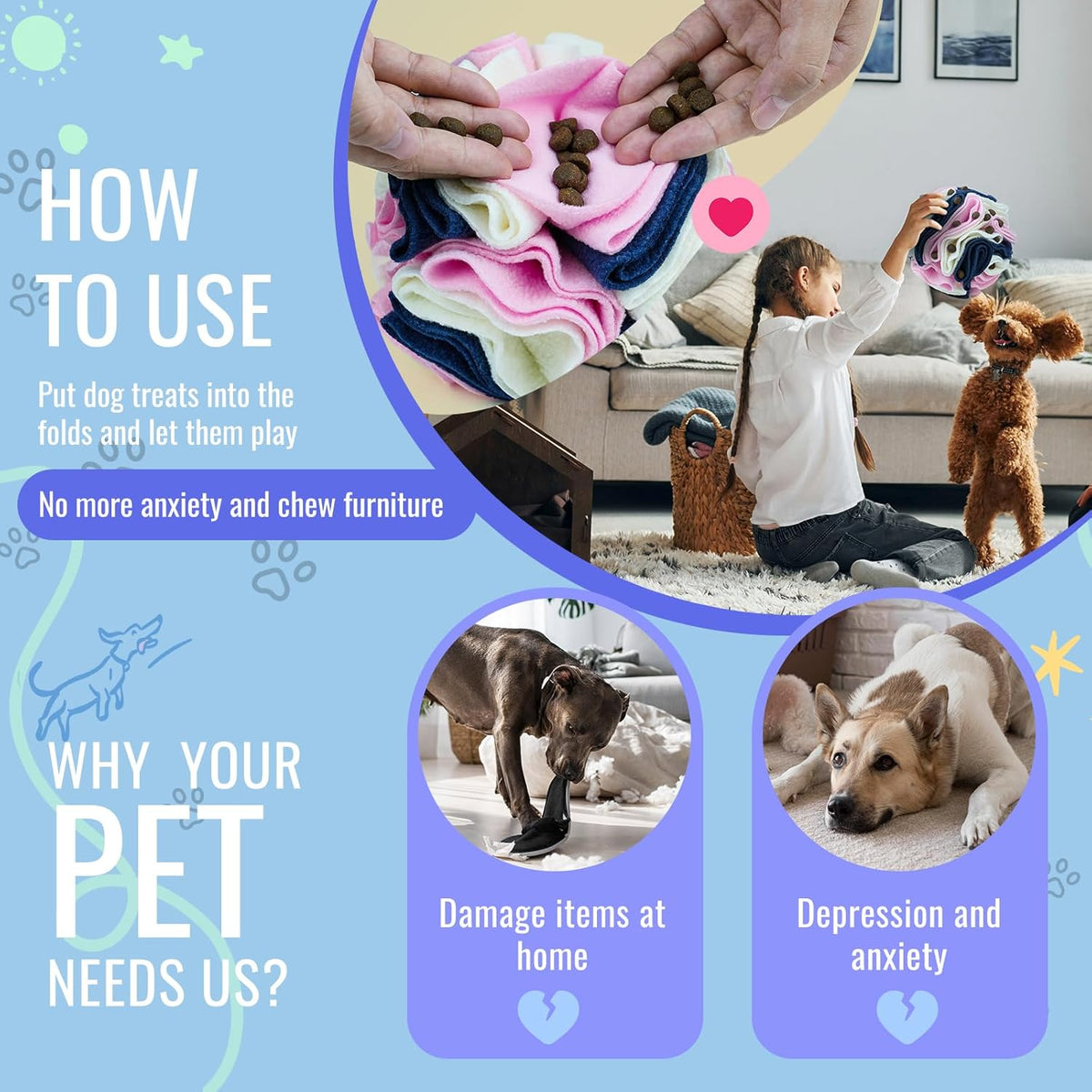 Pet Snuffle Ball, Puzzle Sniffing Interactive Dog Ball for Blind Dogs Training Stress Relief Dog