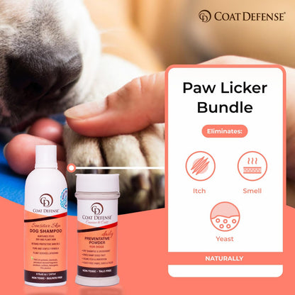 COAT DEFENSE Paw Licker Bundle | Dry Powder for Dogs & Sensitive Skin Dog Shampoo for Allergies and