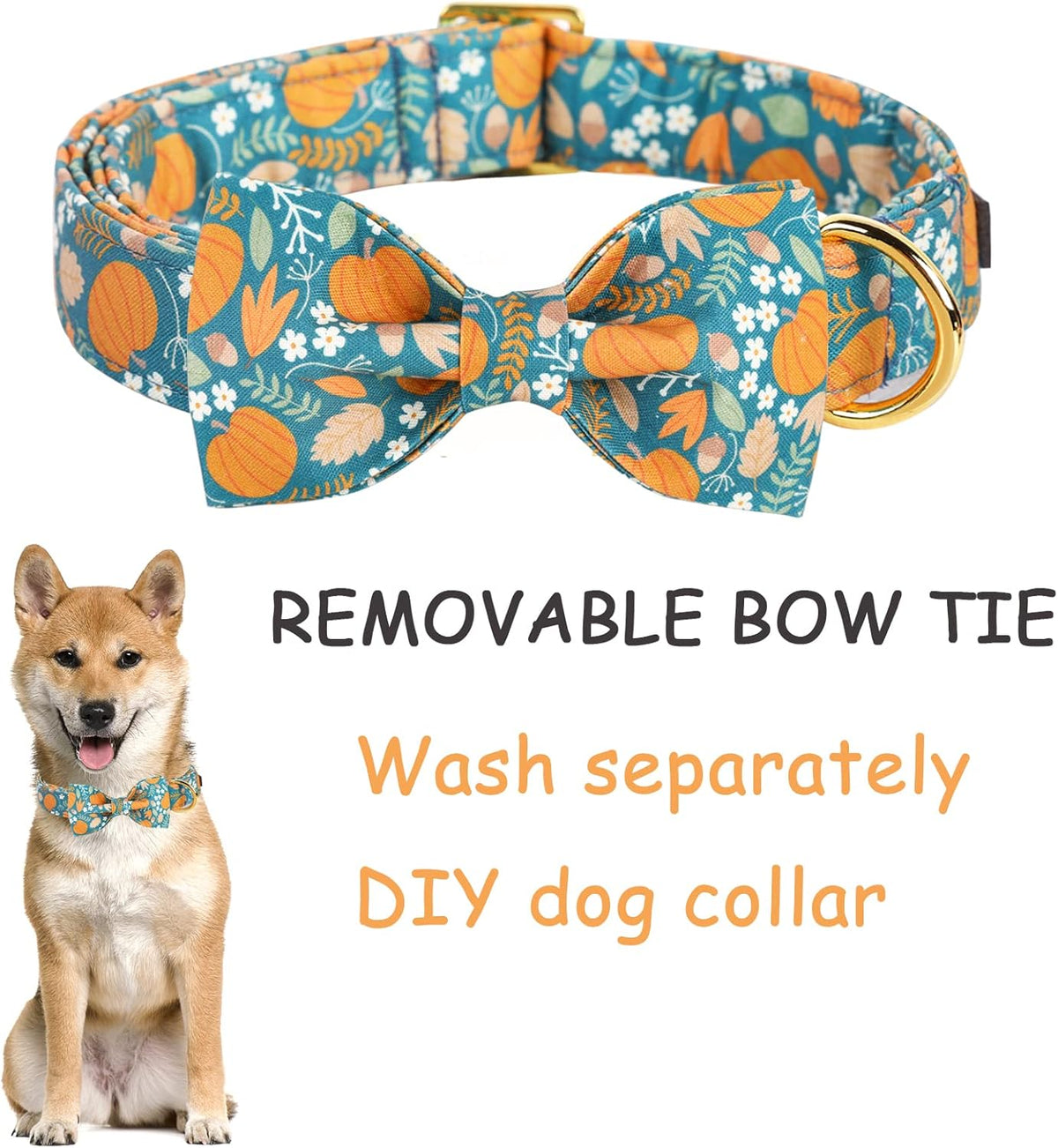 Unique style paws Halloween Dog Collar with Bow Tie Pumpkin Cotton Collar Adjustable Puppy Collar