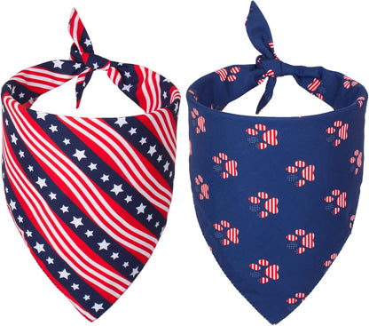 PTDECOR American US Flag Dog Bandana 4th of July Dog Bandanas Reversible Triangle Bibs Scarf for