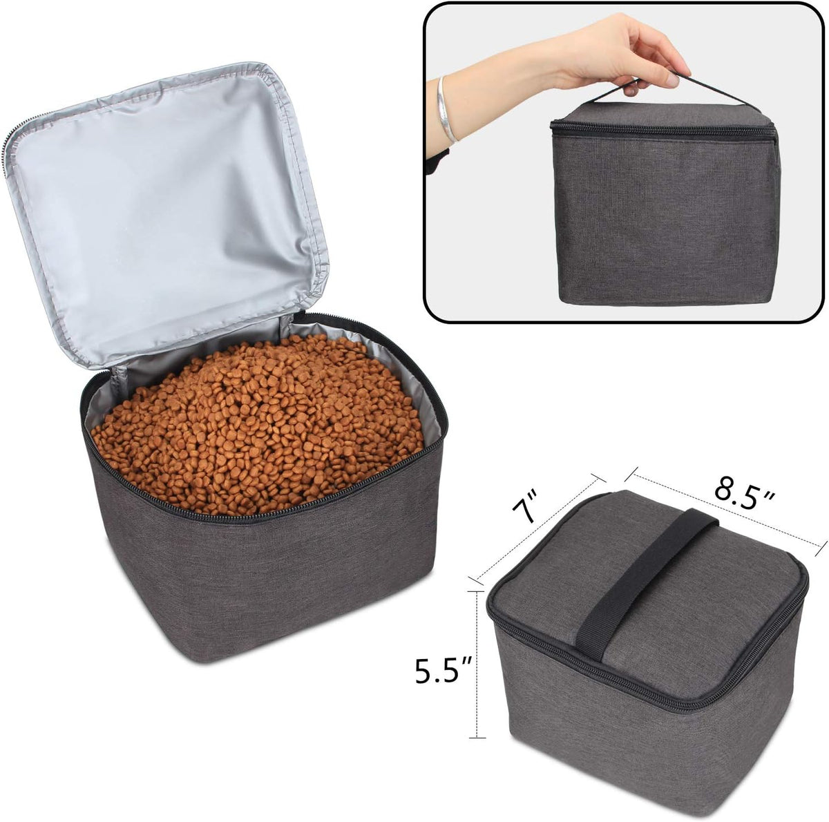 Teamoy Double Layer Dog Travel Bag, Dog Bag for Supplies with 2 Silicone Collapsible Bowls, 2 Food