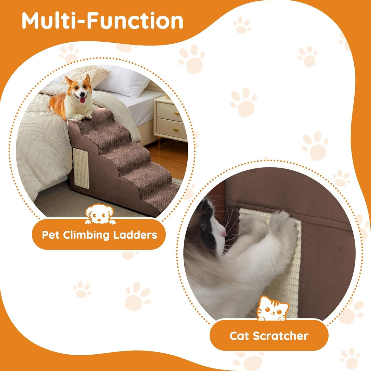 Pet Stairs, Dog Stairs for Small Dogs, Dogs Steps, 5-Step Curved Dog Ramp for Bed, Couch, Sofa, Car