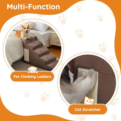 Dogs Steps for Bed, Dog Stairs for Small Dogs, 4-Step Dog Ramp for Bed, Couch, Sofa, and Chairs