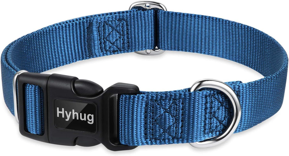 Hyhug Dog Collar for Large Dogs, Heavy Duty, Blue | Quick Release Nylon Buckle Collar, Adjustable &