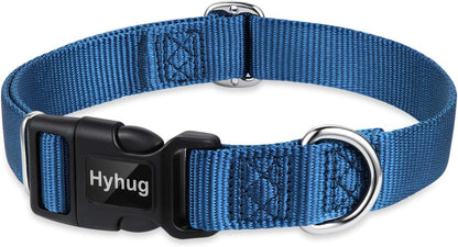 Hyhug Dog Collar for Large Dogs, Heavy Duty, Blue | Quick Release Nylon Buckle Collar, Adjustable &