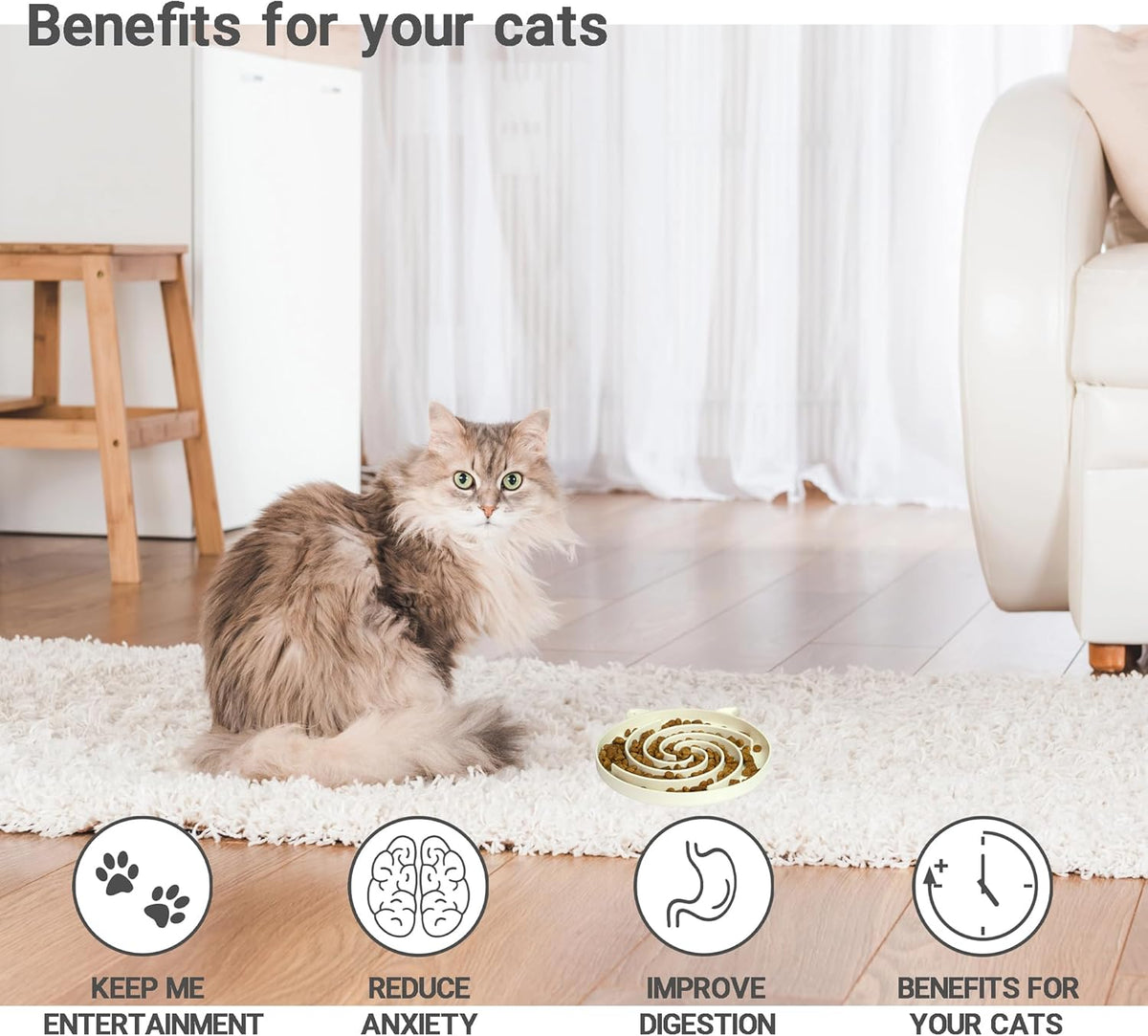 Slow Feeder Cat Bowl, Easy to Clean Silicone Bowl, Ideal for Dry and Wet Food (Purple and White)