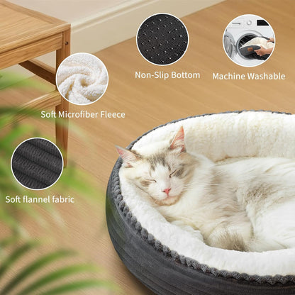 20in Washable Cat Beds for Indoor Cats - Round Donut Pet Bed for Cats, Small Dogs, Puppy, Kitten