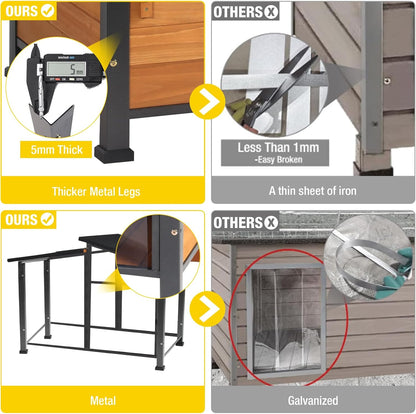 Chew-Resistant Dog House with Metal Frame, Wooden Kennel for Indoor & Outdoor Use, Waterproof Roof