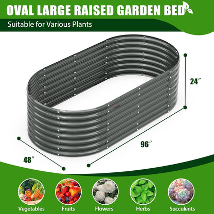 A ANLEOLIFE 8X4X2 ft Galvanized Raised Garden Beds Outdoor, Oval Large Metal Deep Root Planter Box