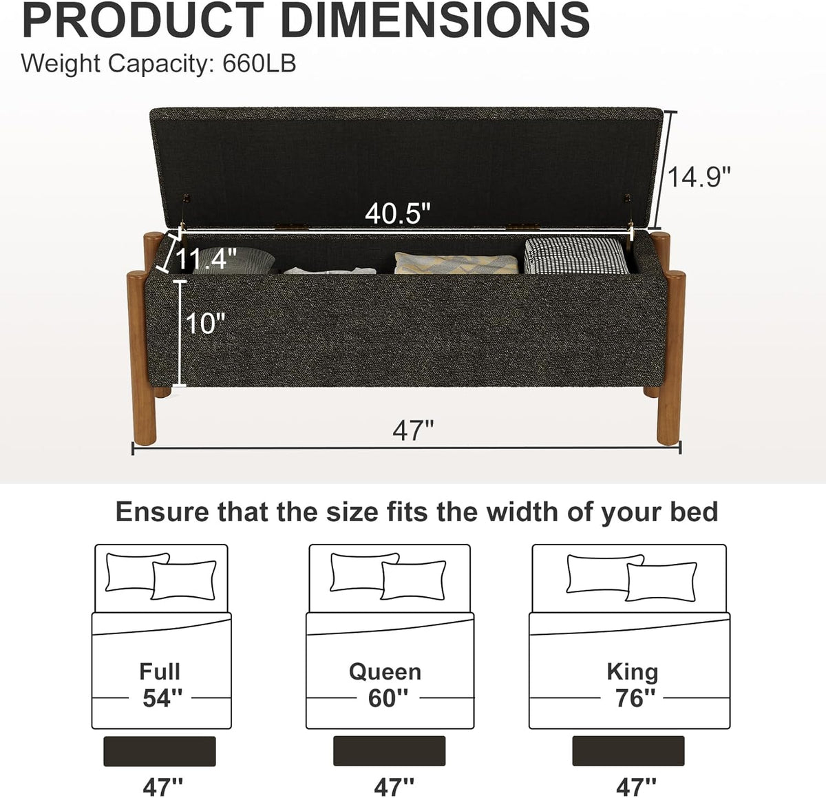 Storage Ottoman Bench, End of Bed Bench for Bedroom, 47" Boucle Upholstered Entryway Shoe Seat