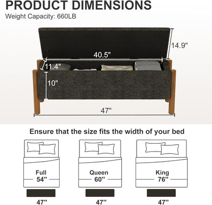 Storage Ottoman Bench, End of Bed Bench for Bedroom, 47" Boucle Upholstered Entryway Shoe Seat