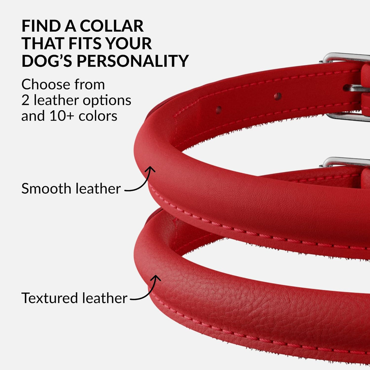 CollarDirect Rolled Leather Dog Collar, Soft Padded Round Puppy Collar, Handmade Genuine Leather