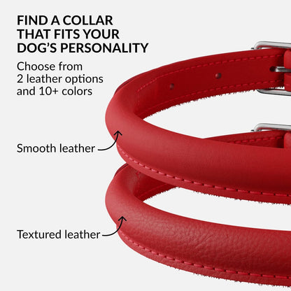 CollarDirect Rolled Leather Dog Collar, Soft Padded Round Puppy Collar, Handmade Genuine Leather