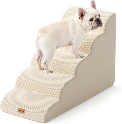 Gardner Pet Dog Stairs for Small Dogs 22.8" H, 5-Step Beige Curved Pet Stairs, Dog Steps for High