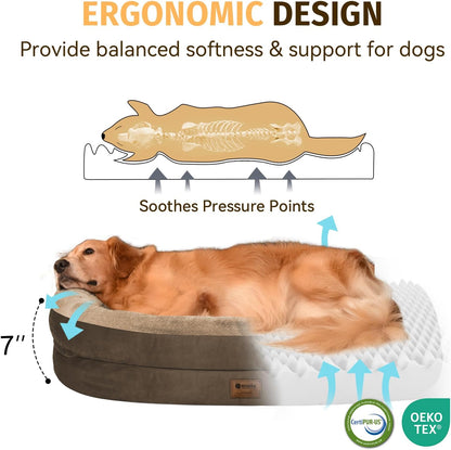 Orthopedic Waterproof Large Dog Bed: Memory Foam Washable Dog Bed with Bolsters - Removable