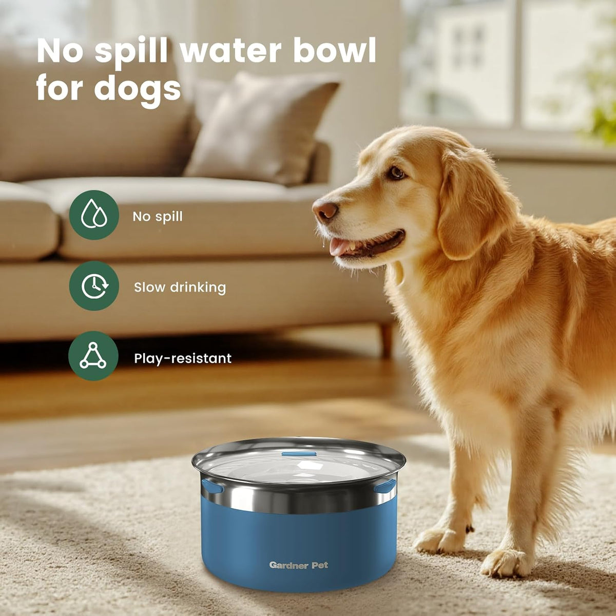 Gardner Pet Dog Bowls 1 Gallon (3.85L) Stainless Steel No Spill Dog Water Bowl, Slow Water Feeder