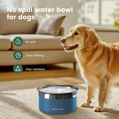Gardner Pet Dog Bowls 1 Gallon (3.85L) Stainless Steel No Spill Dog Water Bowl, Slow Water Feeder
