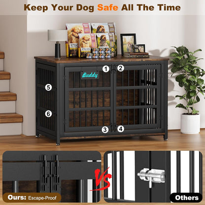 EasyCom 48"/42"/33" Dog Crate Furniture with Name Tag, Heavy Duty Dog Kennel Indoor for Large Dogs