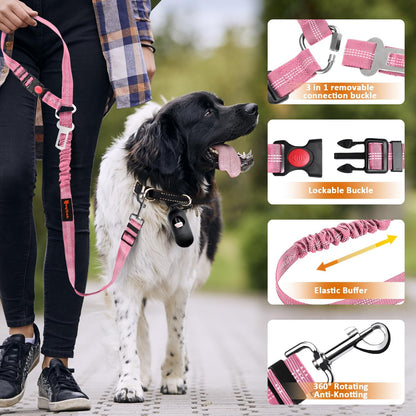 Removable Dog Seat Belt Harness for Car, 3 in 1 Pet Dog Car Seatbelt Leash, Retractable Restraint