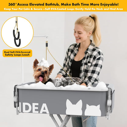 PAWZIDEA 2-in-1 Portable Dog Bathtub & Grooming Table, 33" Foldable Pet Washing Station for Small