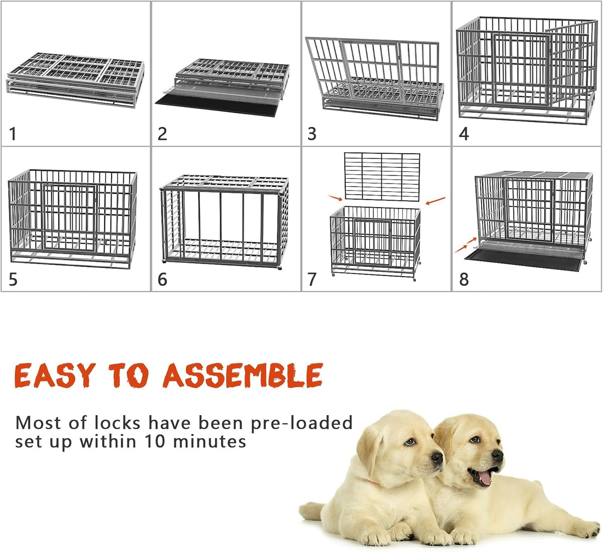 LEMBERI 48/38 inch Heavy Duty Indestructible Dog Crate, Escape Proof Dog Cage Kennel with Lockable