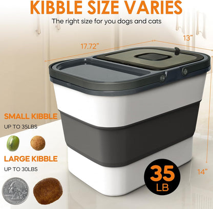 35lbs Dog Food Storage Container, Collapsible Dog Food Container, Wheels, Handle, Airtight Pet Food