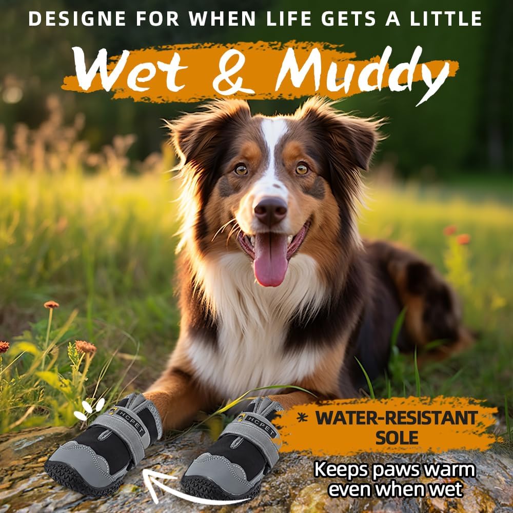 Hcpet Dog Shoes for Large Dogs, Waterproof Dog Booties for Small Medium Dogs, Anti-Slip Dog Boots &