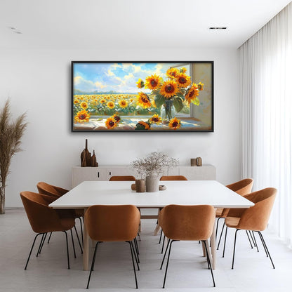 Large Sunflower Wall Art for Living Room, Framed Oversized Flower Field Wall Decor Nature Landscape