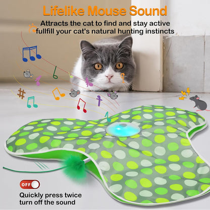 Interactive Cat Toys Rechargeable,Moving Concealed Feathers,Real Mouse Squeaky,Touch Activated Cat