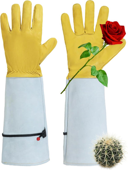 HANDLANDY Rose Gloves for Men & Women, Long Leather Gardening Gloves Thorn Proof, Best Garden Gifts