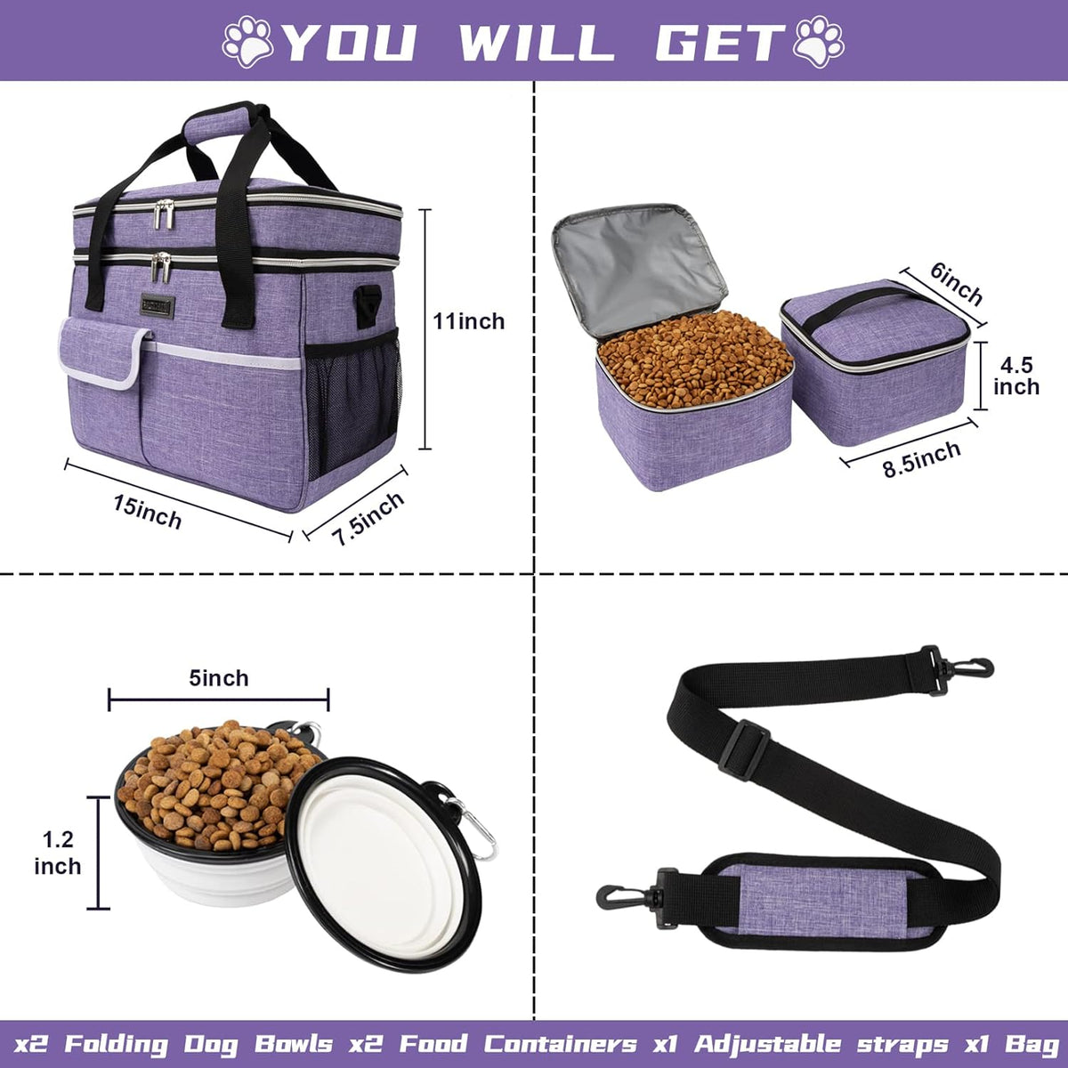 BAGLHER Dog Travel Bag for Supplies - Double-Layer Airline Approved Weekend Pet Travel Organizer