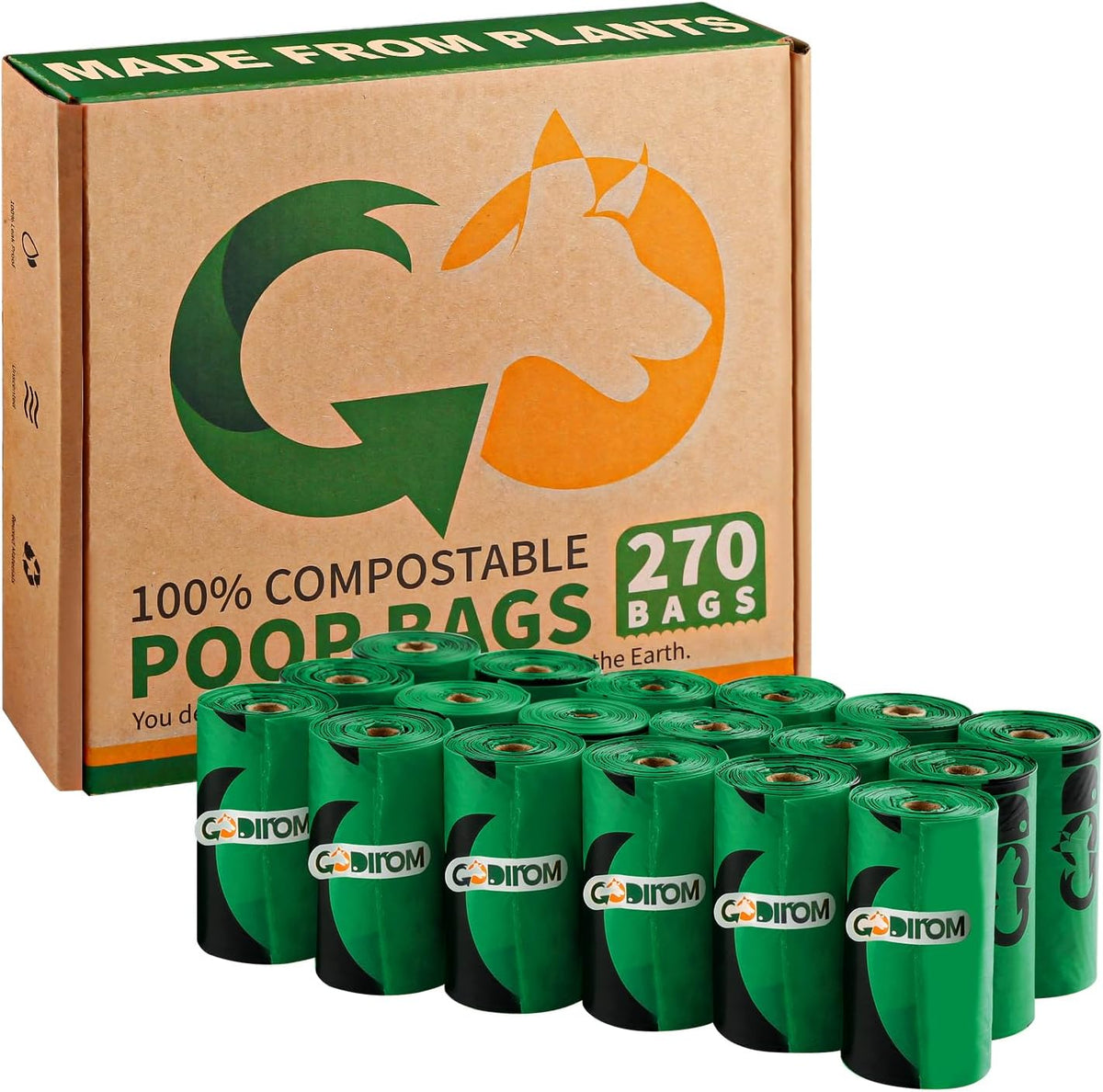 Certified 100% Compostable Poop Bags for Dogs, 270 Count Guaranteed Leak Proof and 18 Microns Extra