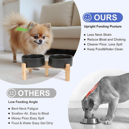 SPUNKYJUNKY Elevated Dog Bowls Ceramic, 5.1'' Dogs and Cat Food Water Bowls Raised with Non-Slip