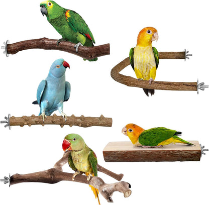 Bird Perches, 5pcs Natural Wood Birds Stand Branch, Bird Perch Chewing Stick Cage Accessories