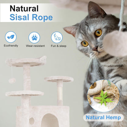 FDW Cat Tree 54in Cat Tower Multi-Level Durable Cat Scratching Post & Cozy Fun Cat Jumping Platform