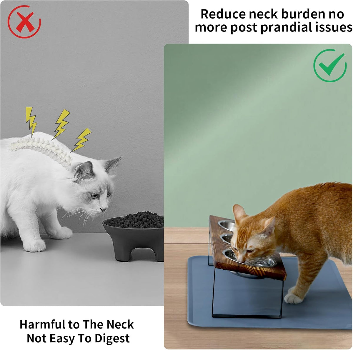 Upgraded Elevated Cat Bowls with Food Mat,15°Tilted Stand Anti Vomiting Raised Cat Dishes for Food