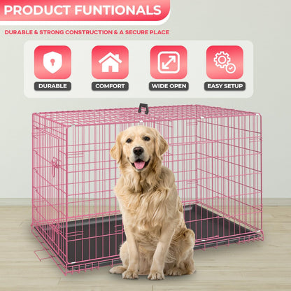 FDW Dog Crate for Large Dogs 48 Inch Folding Metal WirePet Cage Double Door W/Divider Panel Indoor