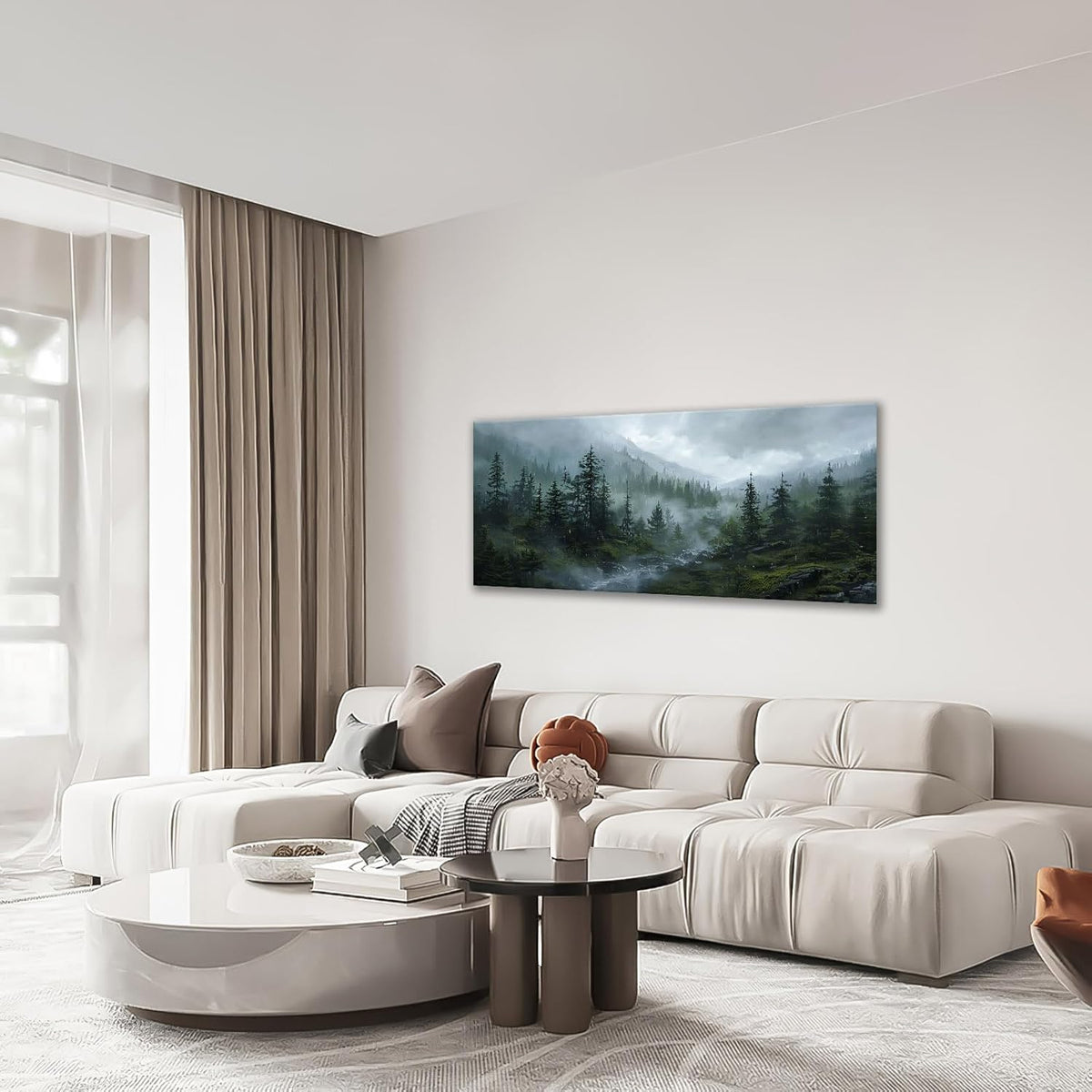 Large Forest Wall Art Nature Misty Mountain Canvas Living Room Tree Landscape Pictures Framed