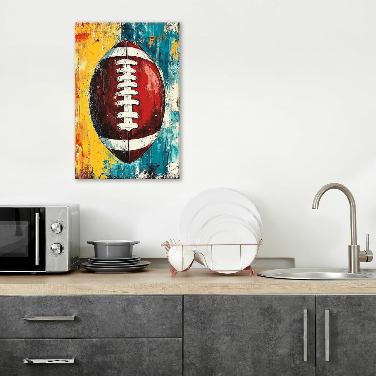 Graffiti Football Bathroom Pictures Wall Art, Rugby Sport Bathroom Wall Decor, Colorful Football