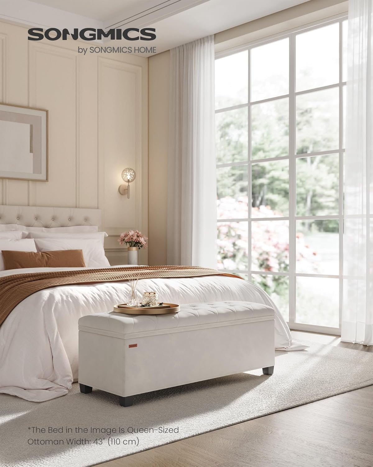 SONGMICS Velvet Storage Ottoman Bench, Foot Rest with Legs, 15.7 x 43 x 15.7 Inches, End of Bed