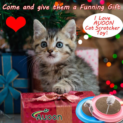 AUOON Cat Scratcher Toy - Cat Scratch Pad with Cat Toy Ball Track and Plush Mouse Toy for Indoor